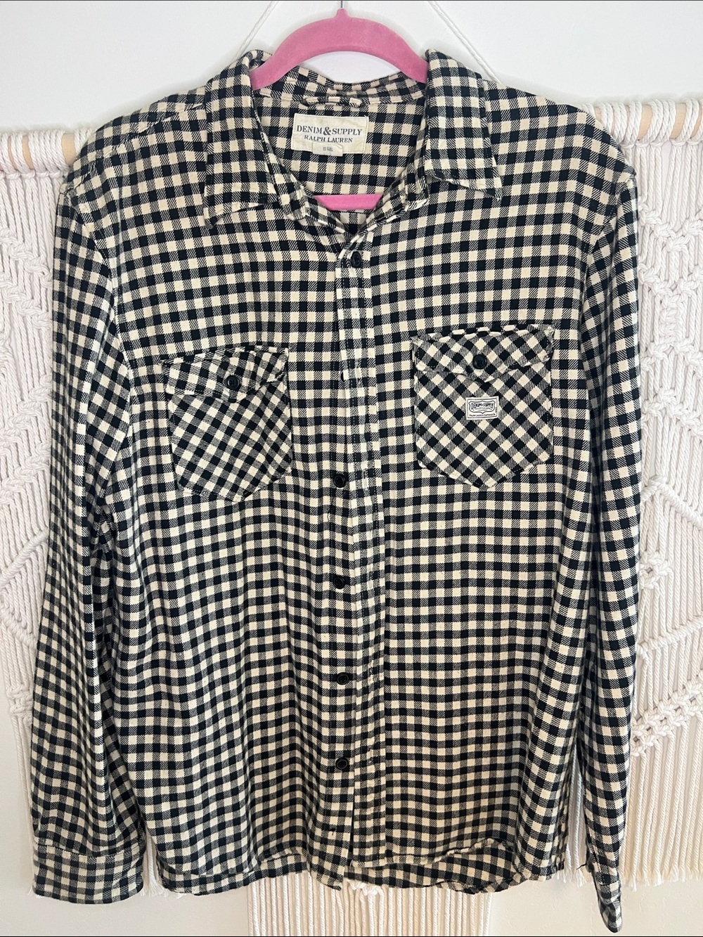 Denim & Supply Ralph Lauren Black and Cream Gingham Button-Down Shirt